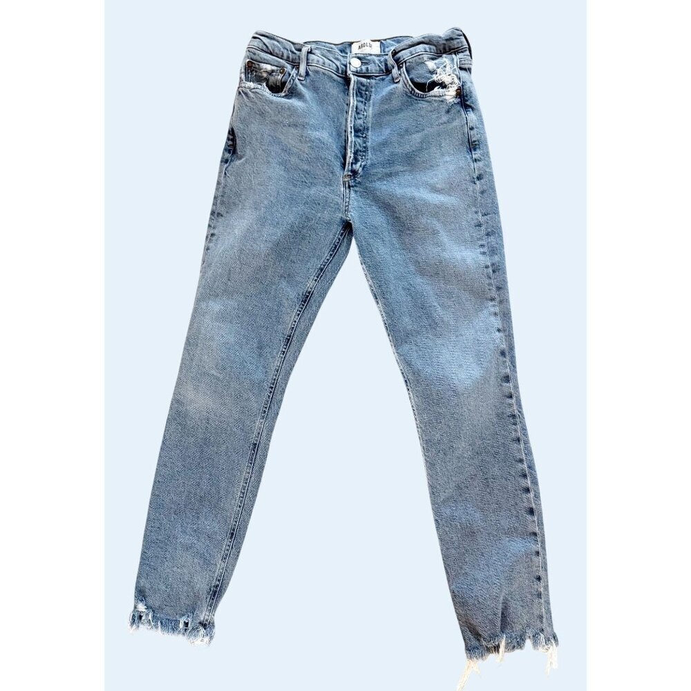 AGOLDE Hi Rise Button Fly Distressed Straight Leg Jeans Size 28 - Picture 3 of 8